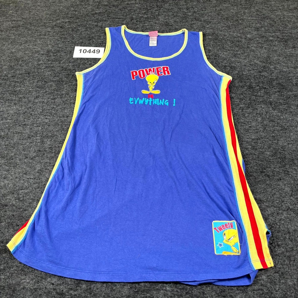 Looney Tunes Power Is Everything Sleepwear Tank Top Womens XL Blue Cotton Logo